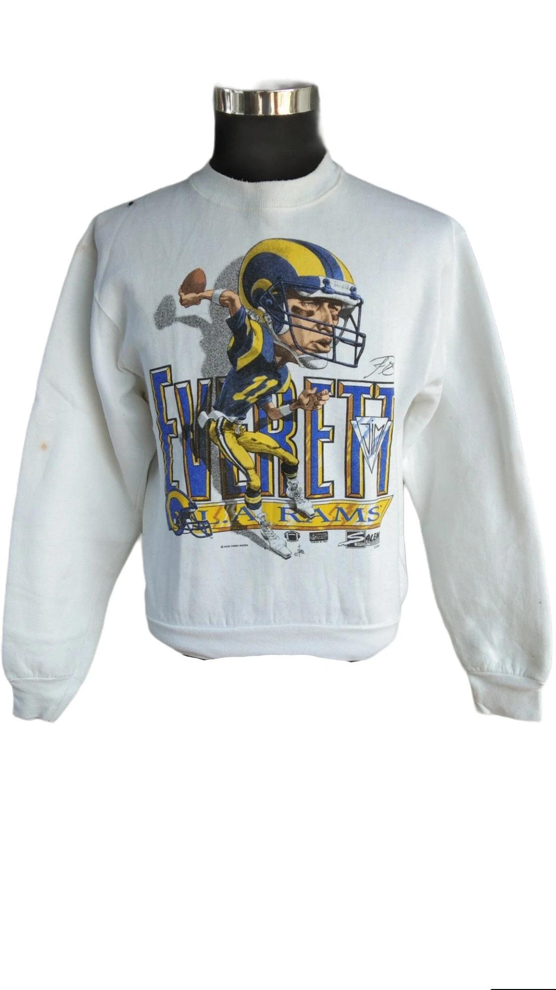 90'S Jim Everett L. A Rams NFL Tshirt Pullover Hoodie Crewneck Sweatshirt Reprinted Full Color Full Size Gifts For NFL Fans