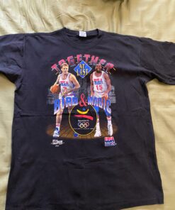 90s 1992 Dreamteam Larry Bird Magic Johnson Tshirt Pullover Hoodie Crewneck Sweatshirt Reprinted Full Color Full Size Gifts for NBA Fans
