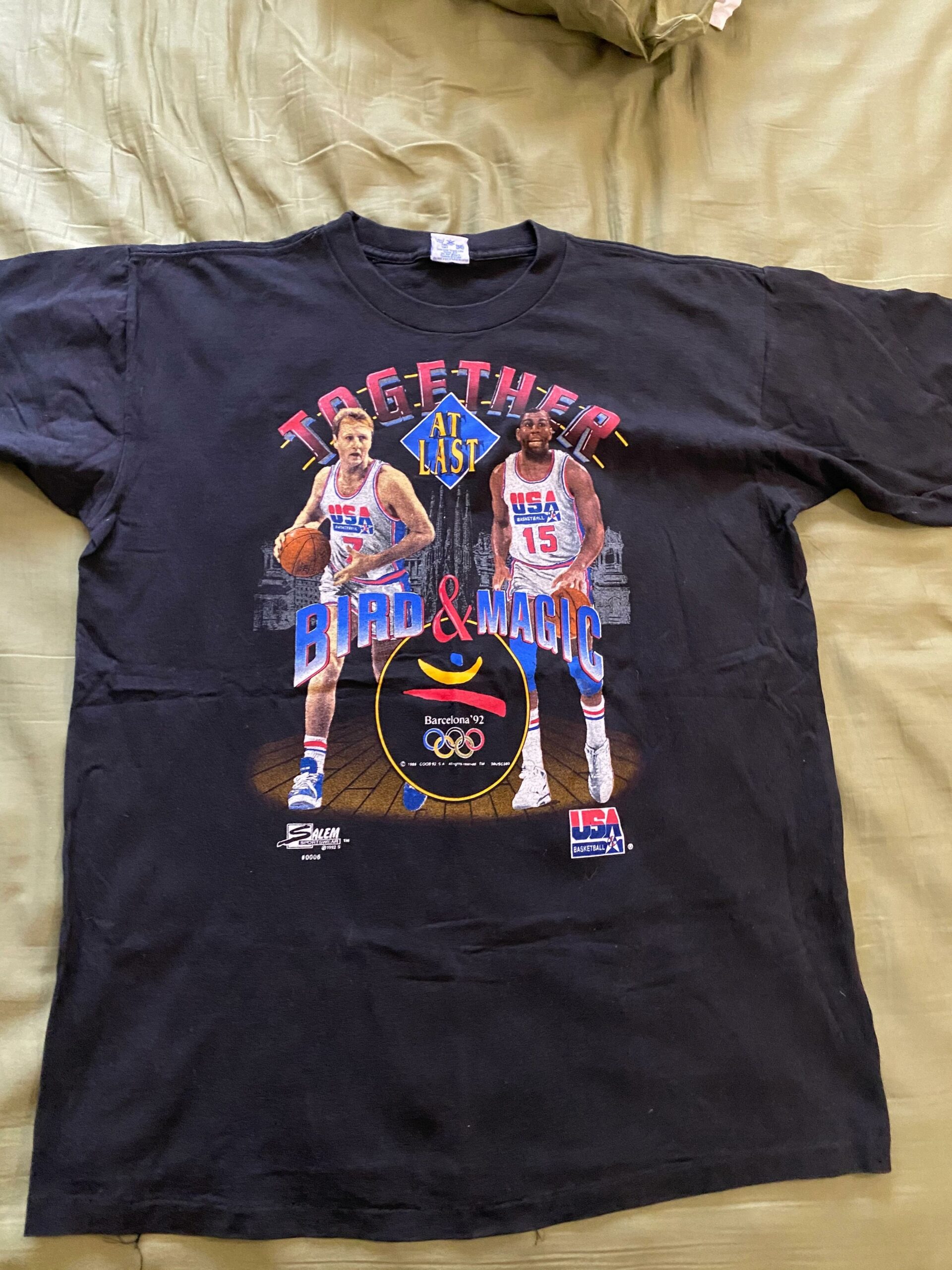90s 1992 Dreamteam Larry Bird Magic Johnson Tshirt Pullover Hoodie Crewneck Sweatshirt Reprinted Full Color Full Size Gifts for NBA Fans