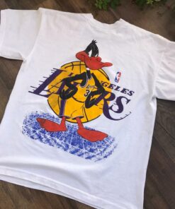 90s Lakers x Looney Tunes - Daffy Duck Bootleg Tshirt Hoodie Crewneck Sweatshirt Reprinted Full Color Full Size Gifts for NBA Fans