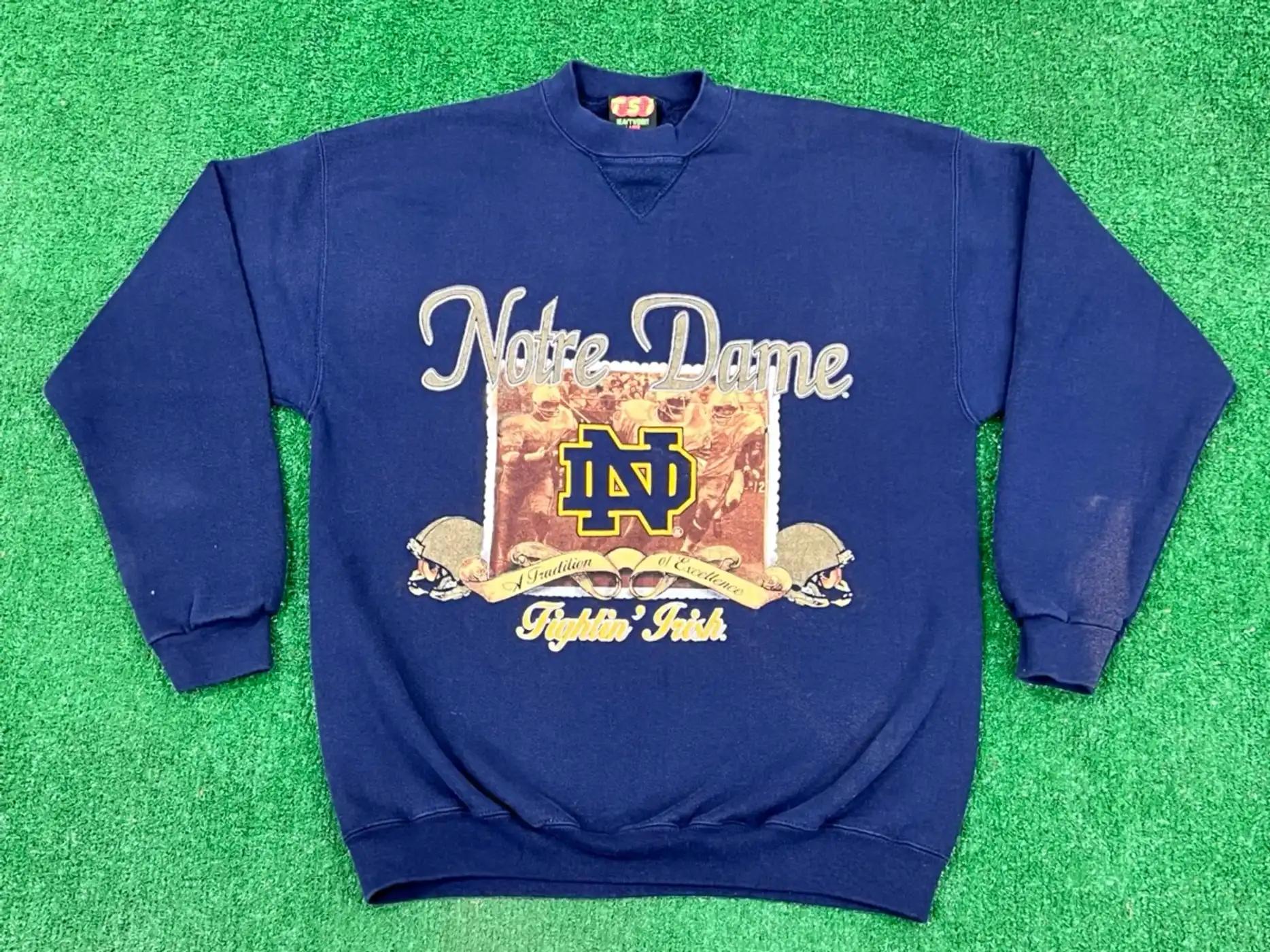 90s Notre Dame Fightin Irish T-Shirt Sweatshirt Pullover Hoodie Reprinted Full Color Full Size Gift For NCAA Fans