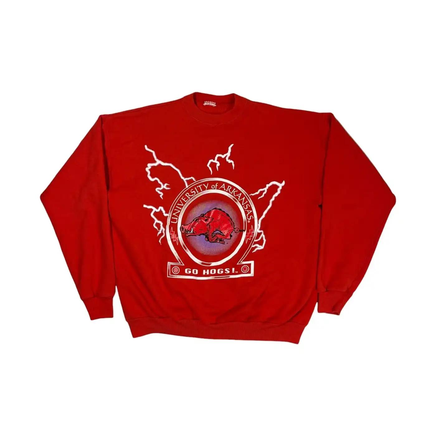90s University Of Arkansas Lightning T-Shirt Sweatshirt Pullover Hoodie Reprinted Full Color Full Size Gift For NCAA Fans