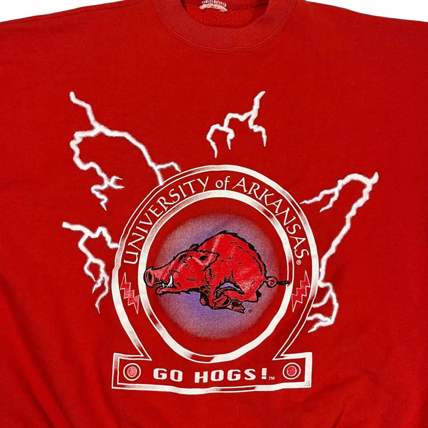 90s University Of Arkansas Lightning T-Shirt Sweatshirt Pullover Hoodie Reprinted Full Color Full Size Gift For NCAA Fans - Image 2