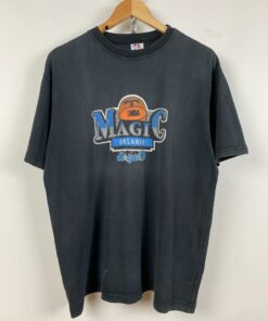 90s Vintage Style Orlando Magic NBA Spalding Faded Black Tshirt Hoodie Crewneck Sweatshirt Reprinted Full Color Full Size Gifts for NBA Fans