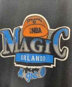 90s Vintage Style Orlando Magic NBA Spalding Faded Black Tshirt Hoodie Crewneck Sweatshirt Reprinted Full Color Full Size Gifts for NBA Fans