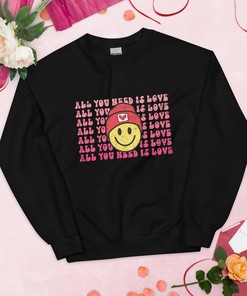 All You Need is Love Unisex Sweatshirt, Retro Smiley Valentine's Day Sweatshirt, Vintage Design Sweatshirt