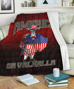 America Or Valhalla Sherpa Fleece Blanket Gifts for Viking Lovers
