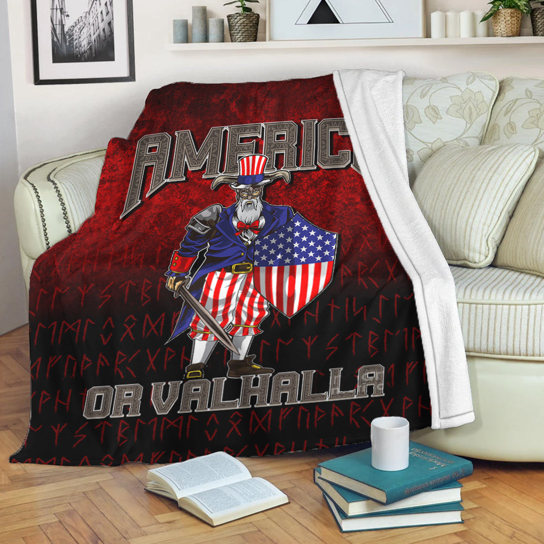 America Or Valhalla Sherpa Fleece Blanket Gifts for Viking Lovers