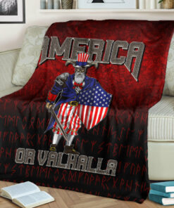 America Or Valhalla Sherpa Fleece Blanket Gifts for Viking Lovers