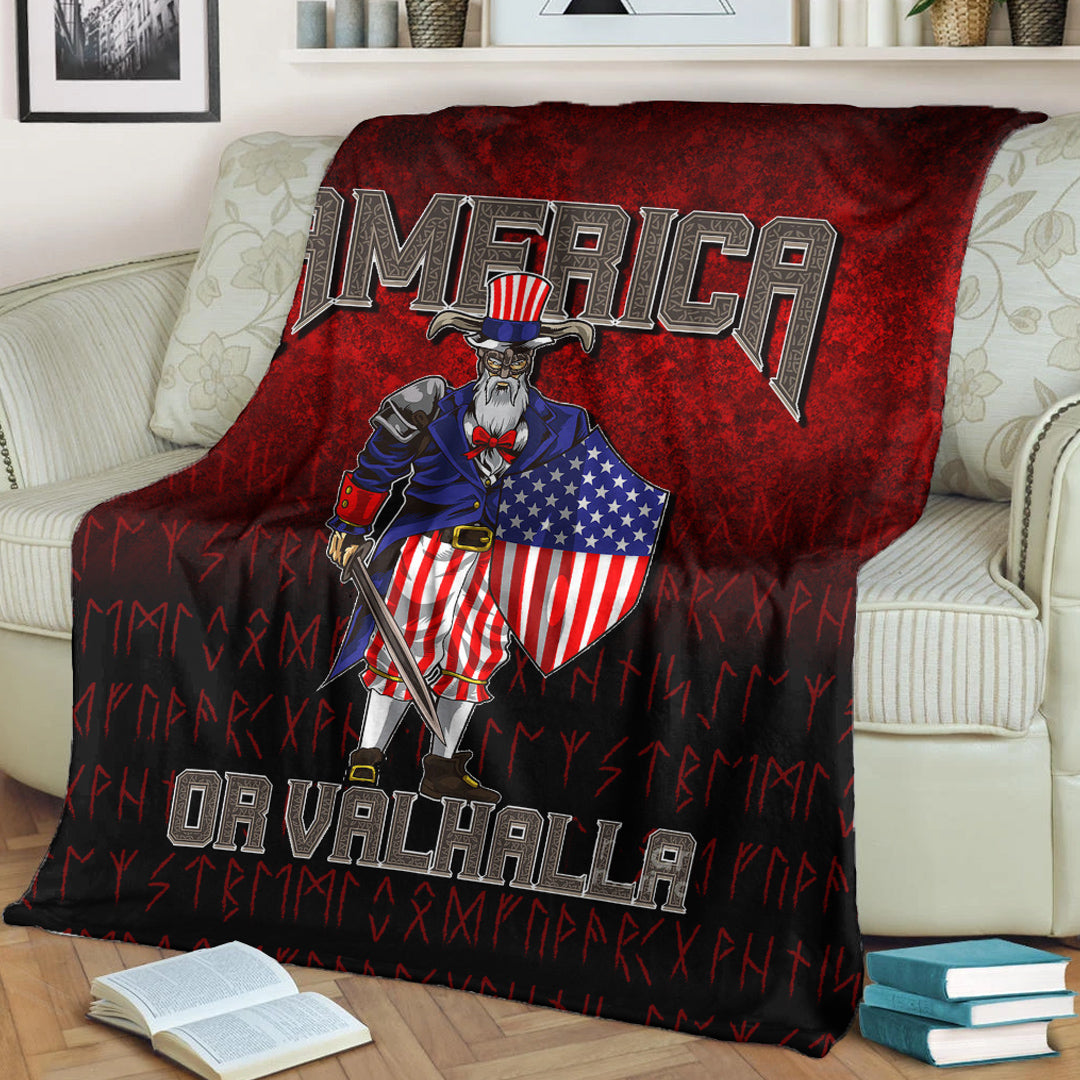 America Or Valhalla Sherpa Fleece Blanket Gifts for Viking Lovers