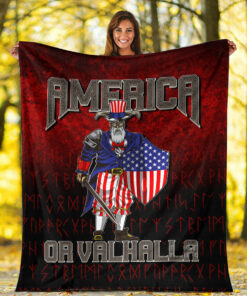 America Or Valhalla Sherpa Fleece Blanket Gifts for Viking Lovers