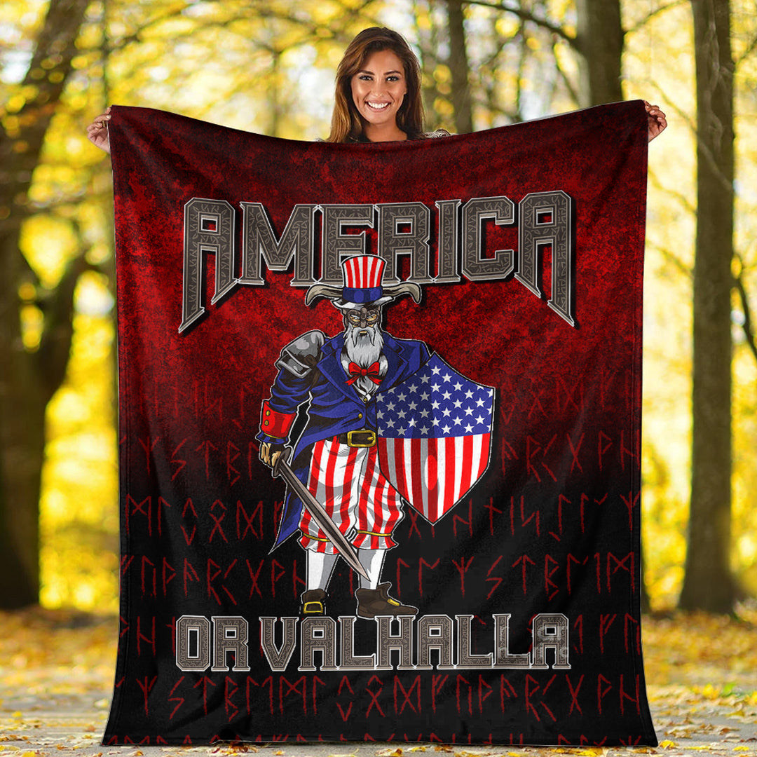 America Or Valhalla Sherpa Fleece Blanket Gifts for Viking Lovers