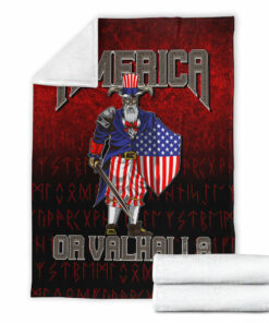 America Or Valhalla Sherpa Fleece Blanket Gifts for Viking Lovers