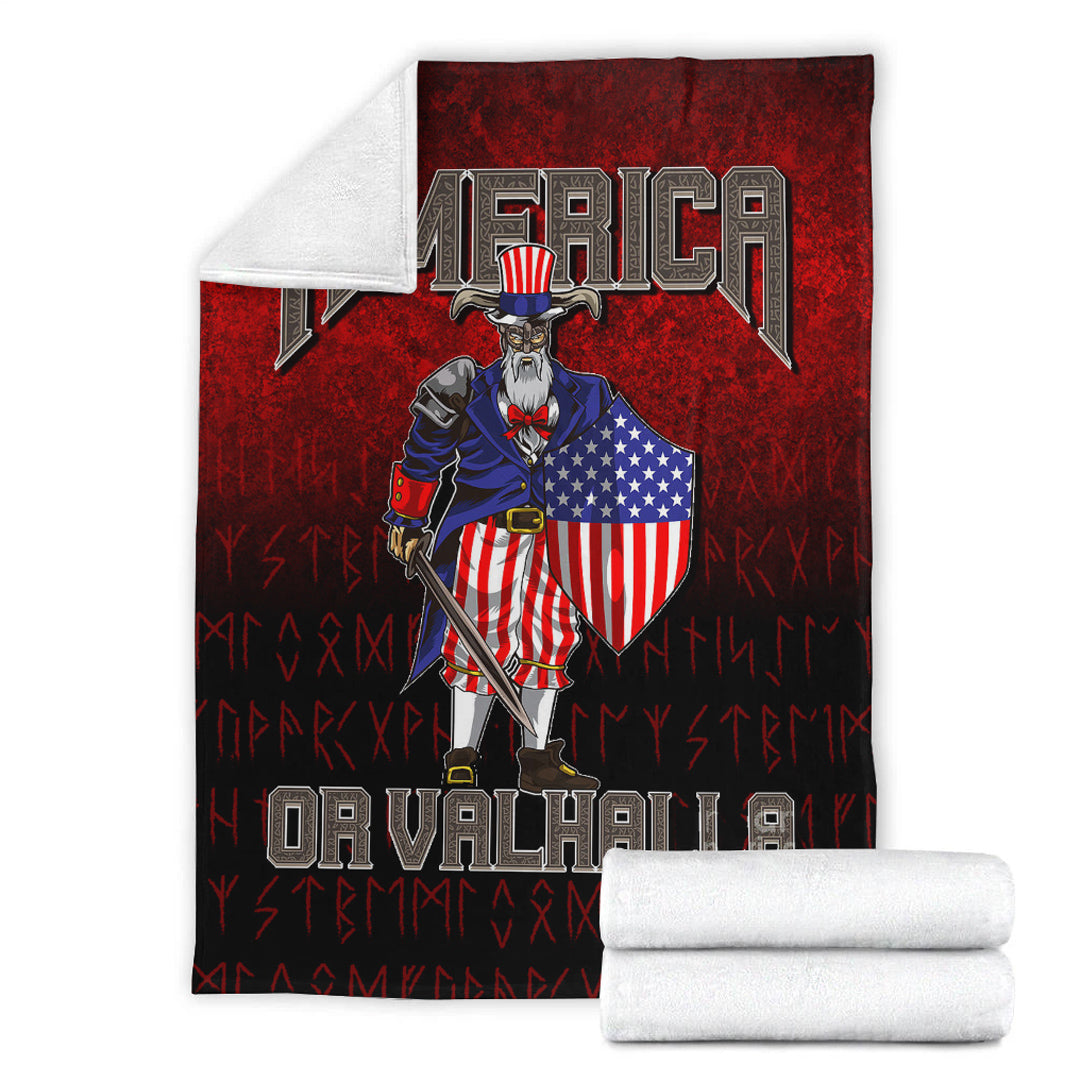 America Or Valhalla Sherpa Fleece Blanket Gifts for Viking Lovers