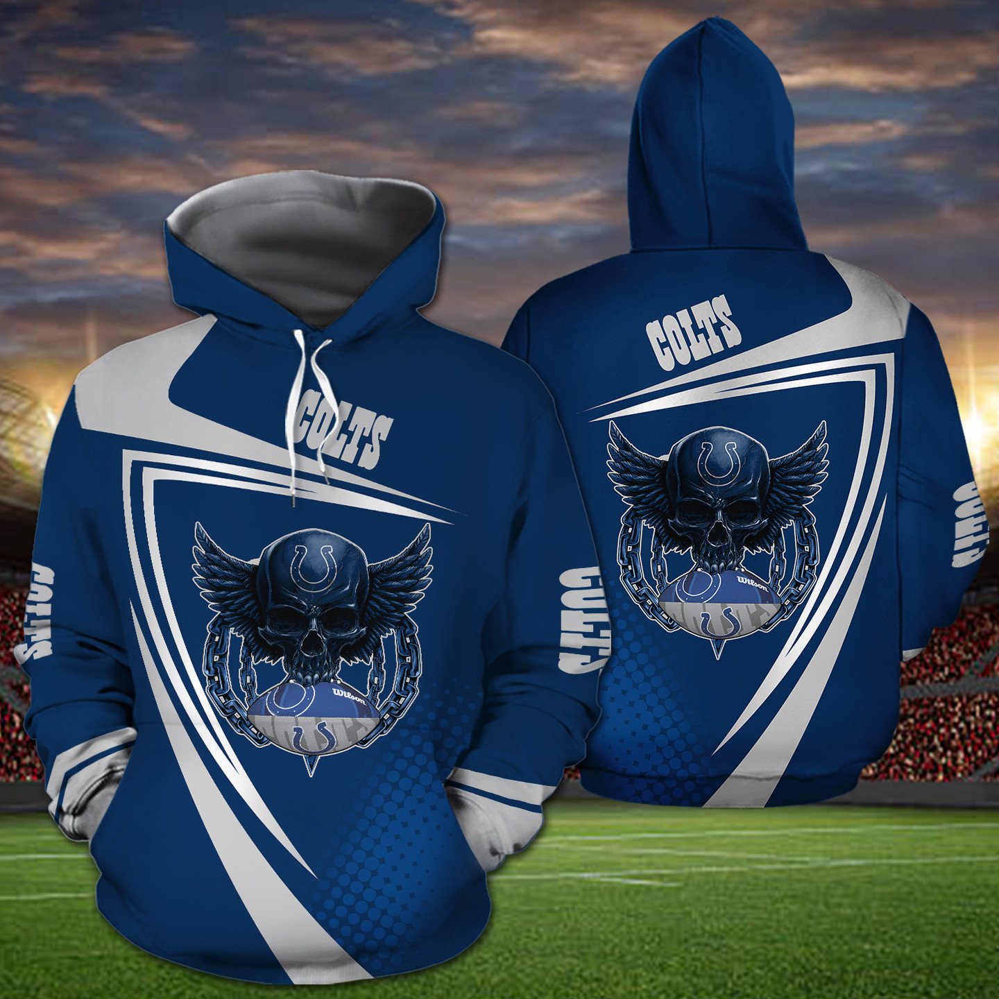 American Football Indianapolis Colts Skull 3D All Over Print Hoodie With Zipper