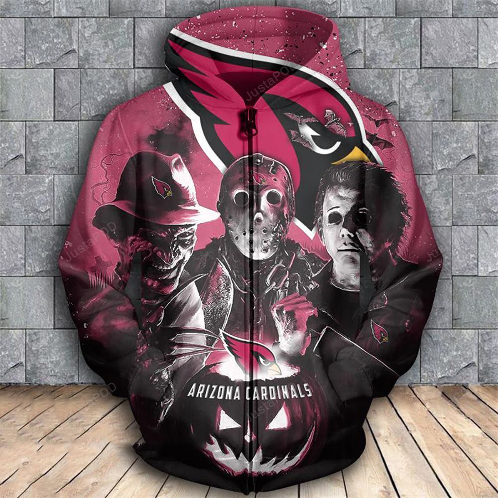 Arizona Cardinals Horror Movie Characters 3D All Over Print Zip Up Hoodie Great Gift