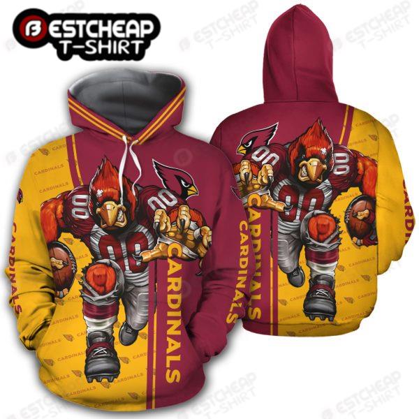 Arizona Cardinals Mascot Hoodie, Personalied 3D All Over Print Zip Up Hoodie Option