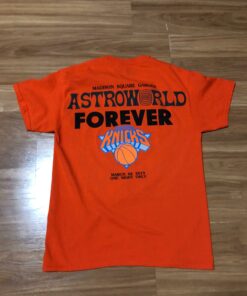 Astroworld Travis Scott Ny Knicks Msg Orange Tshirt Hoodie Crewneck Sweatshirt Reprinted Full Color Full Size Gifts for NBA Fans