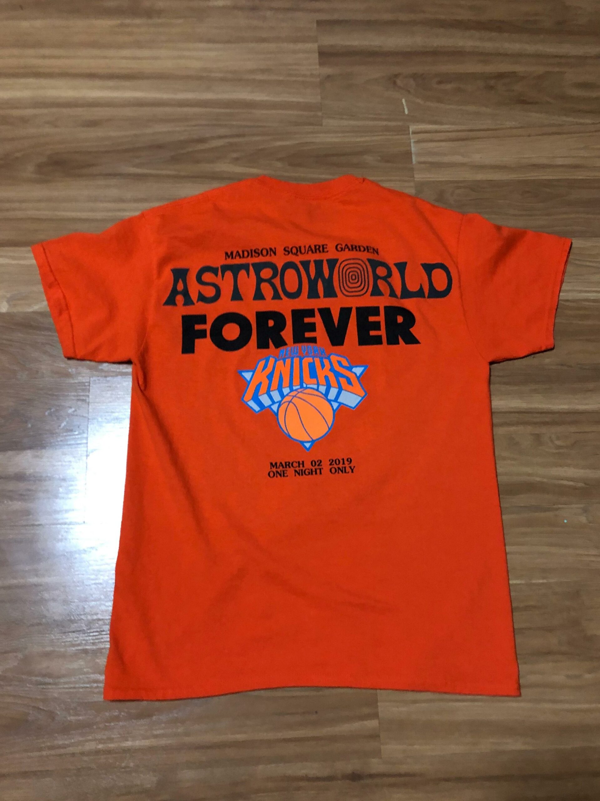 Astroworld Travis Scott Ny Knicks Msg Orange Tshirt Hoodie Crewneck Sweatshirt Reprinted Full Color Full Size Gifts for NBA Fans