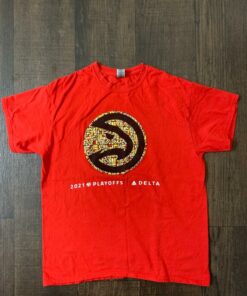 Atlanta Hawks Logo 2021 Playoffs Delta Red Tshirt Sweatshirt Hoodie Crewneck Sweatshirt Pullover Reprinted Full Color Full Size Gifts for NBA Fans