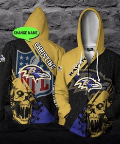 Baltimore Ravens Nfl Skull Custom 3D All Over Print Hoodie