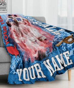 Baseball Blanekt With Name, Baseball Player Pattern In Legend Themed Sherpa Fleece Blanket