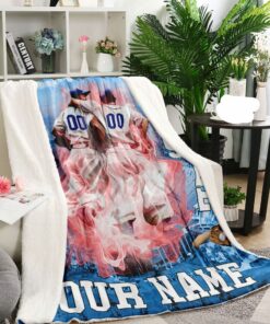 Baseball Blanekt With Name, Baseball Player Pattern In Legend Themed Sherpa Fleece Blanket