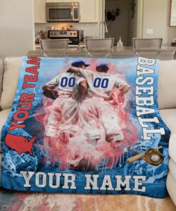 Baseball Blanekt With Name, Baseball Player Pattern In Legend Themed Sherpa Fleece Blanket