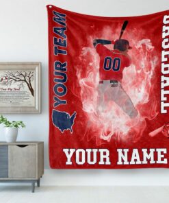 Baseball Blanket- Baseball Player Pattern In Red Blanket