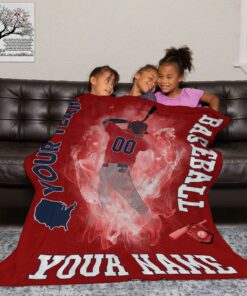 Baseball Blanket- Baseball Player Pattern In Red Blanket