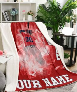 Baseball Blanket- Baseball Player Pattern In Red Blanket