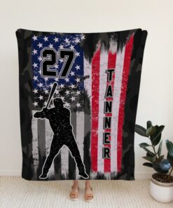Baseball Blanket, Personalized Name Blanket, American Flag Blanket, Sport Blanket, Family Throw Blanket