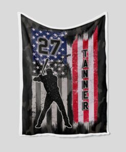 Baseball Blanket, Personalized Name Blanket, American Flag Blanket, Sport Blanket, Family Throw Blanket
