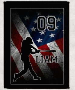 Baseball Blanket, Personalized Name Blanket, American Flag Blanket, Sport Blanket, Family Throw Blanket, Blanket For Gift