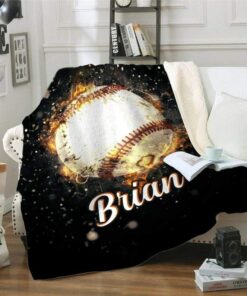 Baseball Fire Personalized Blanket, Personalized Baseball Gift