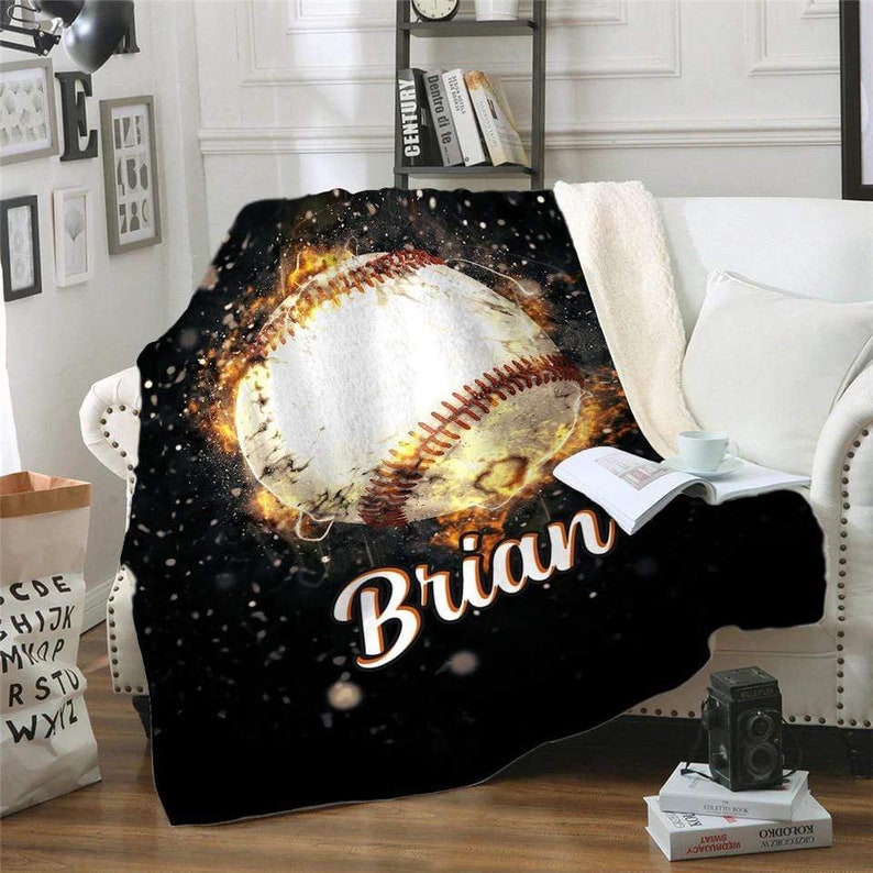 Baseball Fire Personalized Blanket, Personalized Baseball Gift