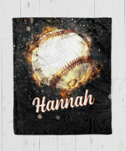 Baseball Fire Personalized Blanket, Personalized Baseball Gift