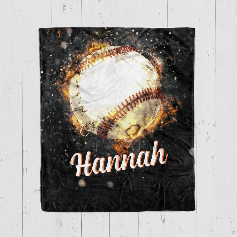 Baseball Fire Personalized Blanket, Personalized Baseball Gift