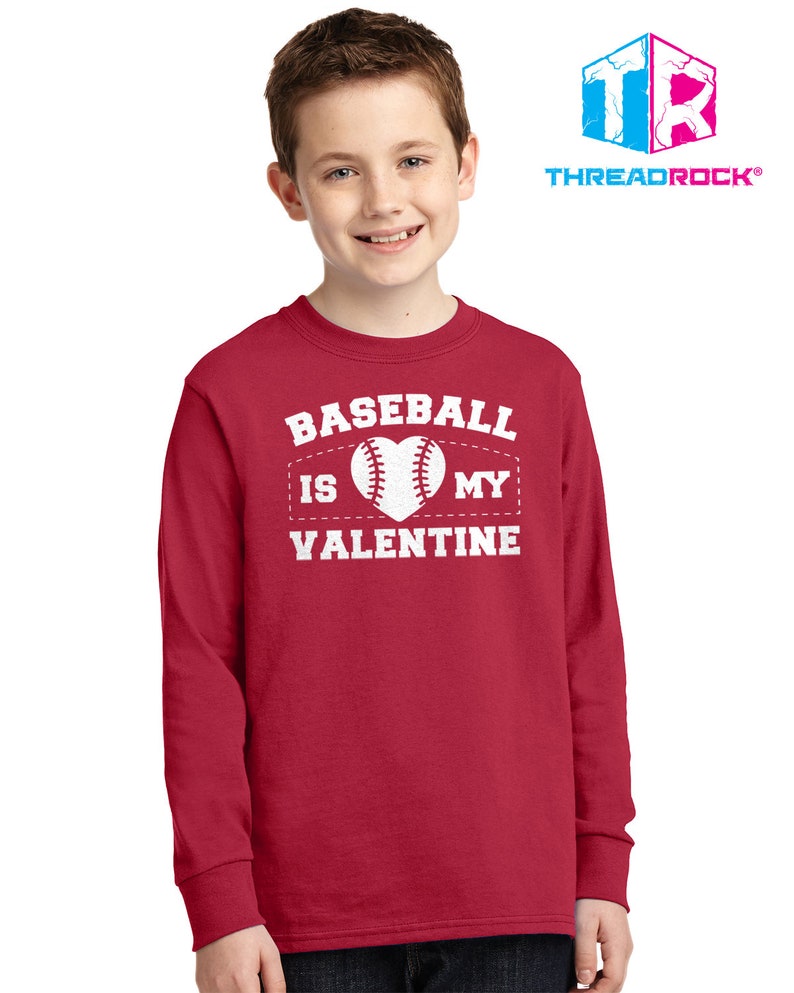 Baseball Is My Valentine - Kids' Youth Long Sleeve T-shirt - Image 3