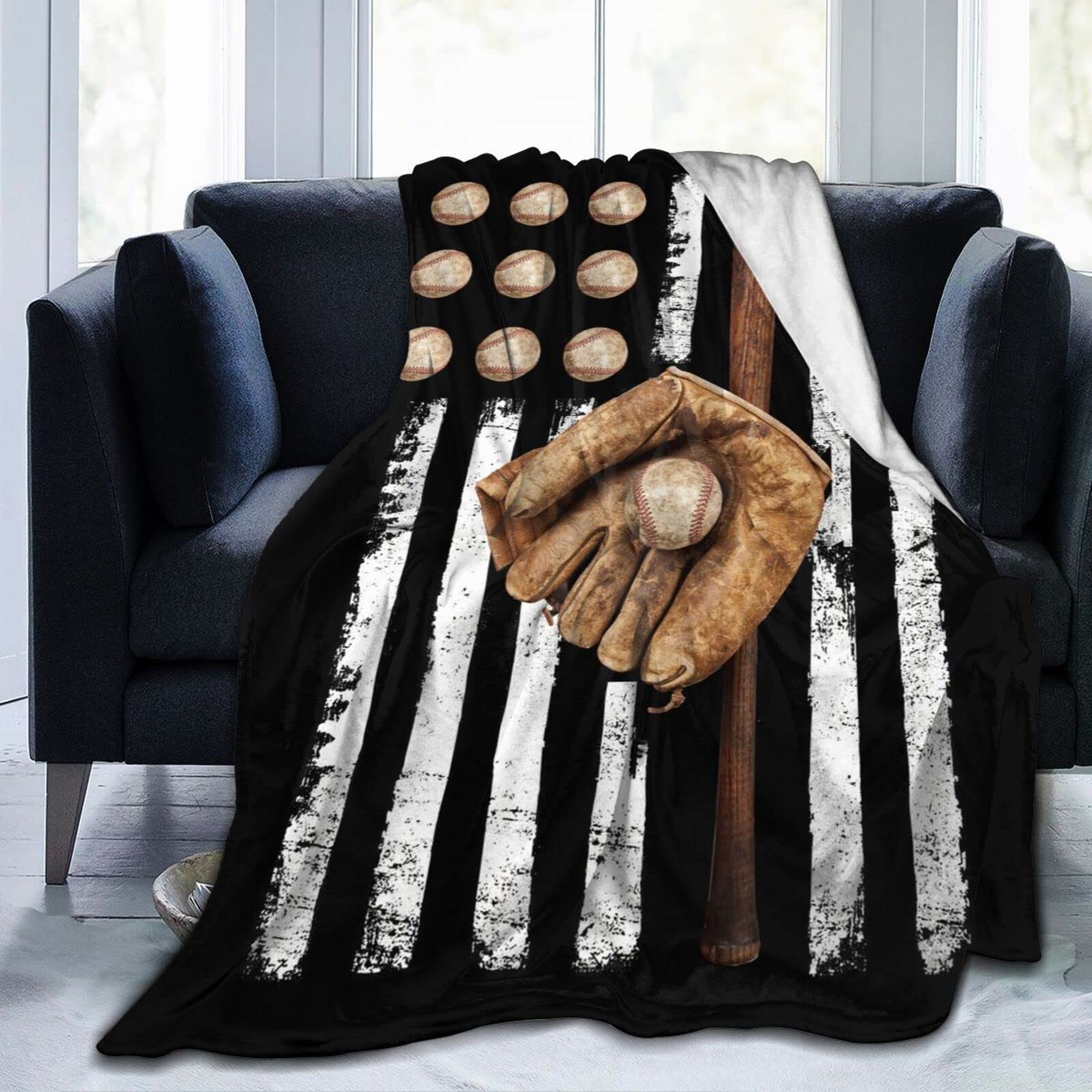 Baseball On American Flag, Blankets Gifts For Boys