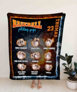 Baseball Pitching Grips Blanket, Custom Baseball Blanket, Personalized Name Blanket