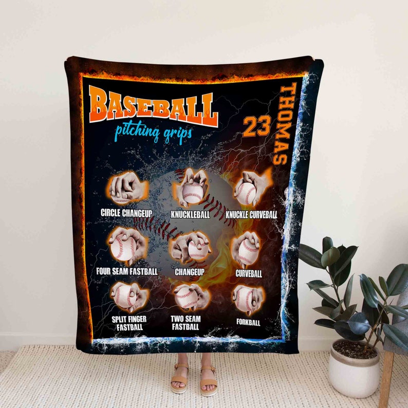 Baseball Pitching Grips Blanket, Custom Baseball Blanket, Personalized Name Blanket