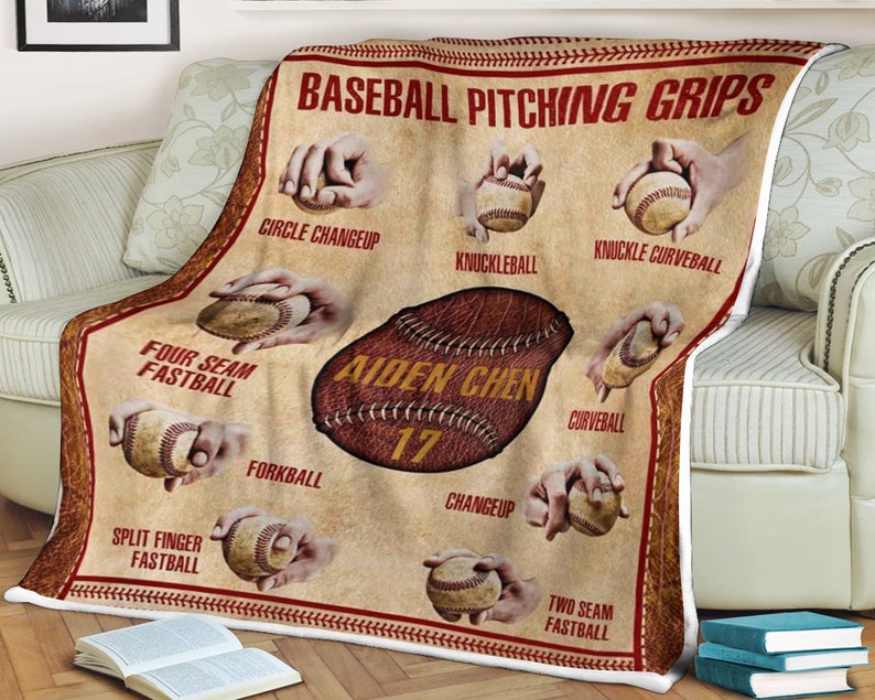 Baseball Pitching Grips, Custom Baseball Blanket, Personalized Name Blanket,