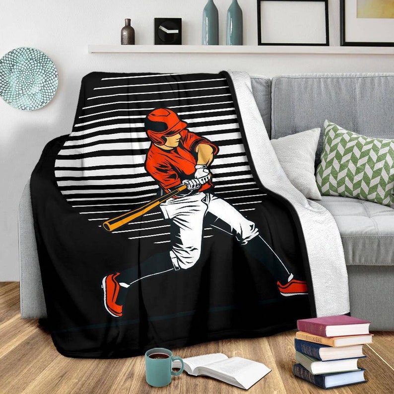 Baseball Player Black Blanket, Personalized Blanket With Name & Number