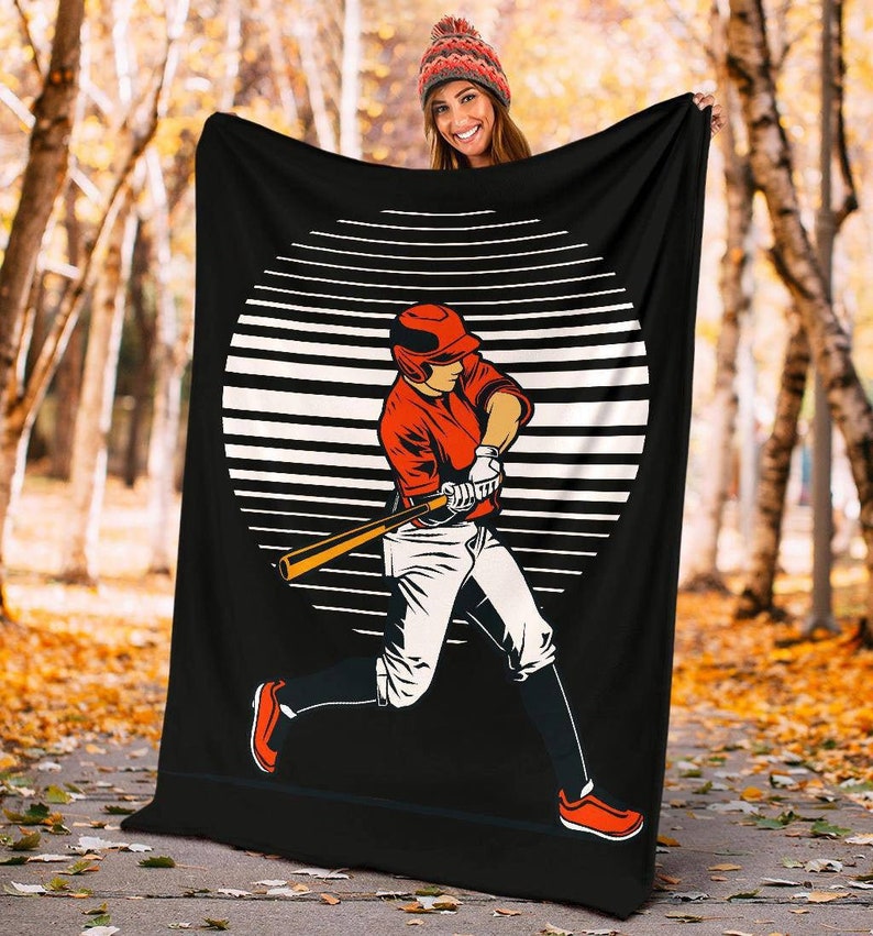 Baseball Player Black Blanket, Personalized Blanket With Name & Number