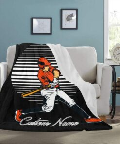 Baseball Player Black Blanket, Personalized Blanket With Name & Number