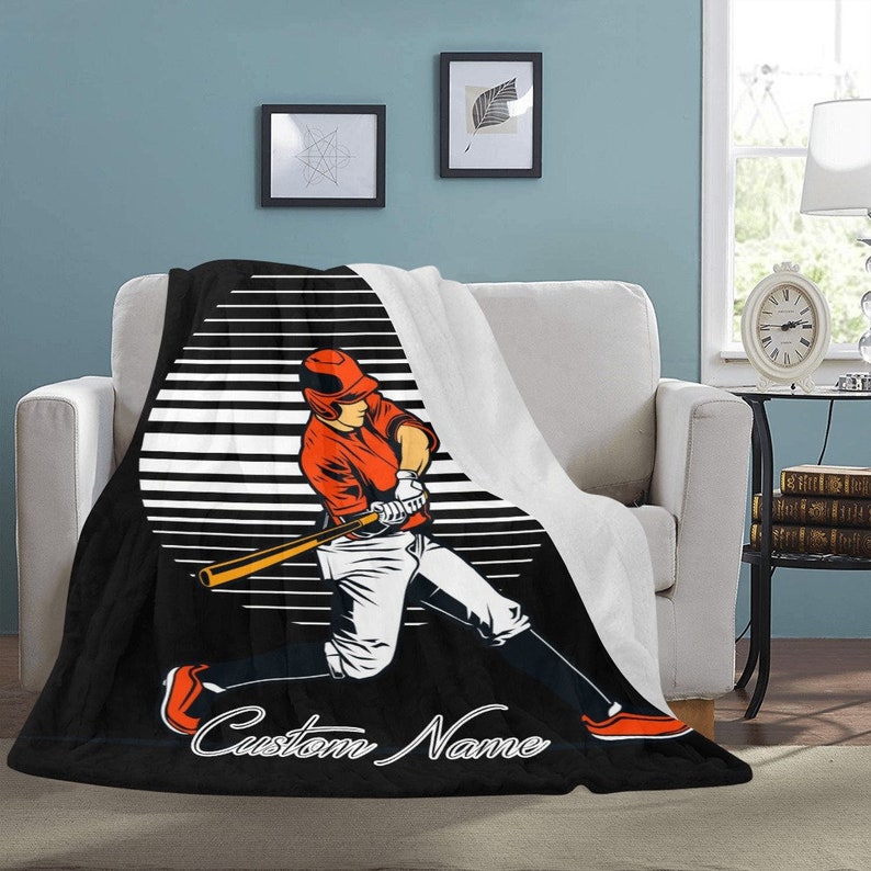 Baseball Player Black Blanket, Personalized Blanket With Name & Number