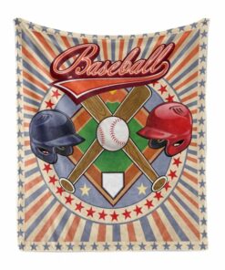 Baseball Soft Blanket, Retro Pop Art Softball Logo Vertical Striped Setting Bat And Ball Game Print