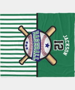 Baseball Star - Dark Blue And Green Blanket- Sherpa Fleece Blanket