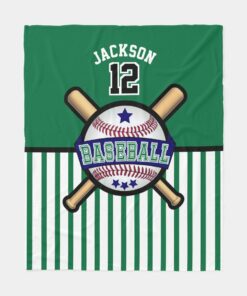 Baseball Star - Dark Blue And Green Blanket- Sherpa Fleece Blanket